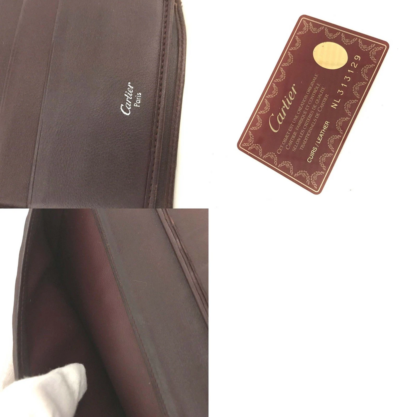 $850 Cartier Trinity Patent Leather Long Trifold Wallet Bordeaux