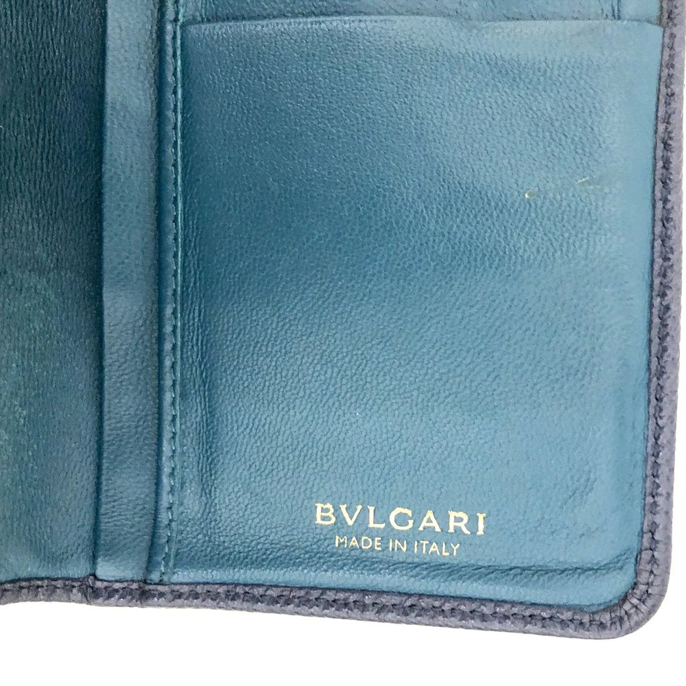 $790 BVLGARI Leather Bifold Long Wallet Blue