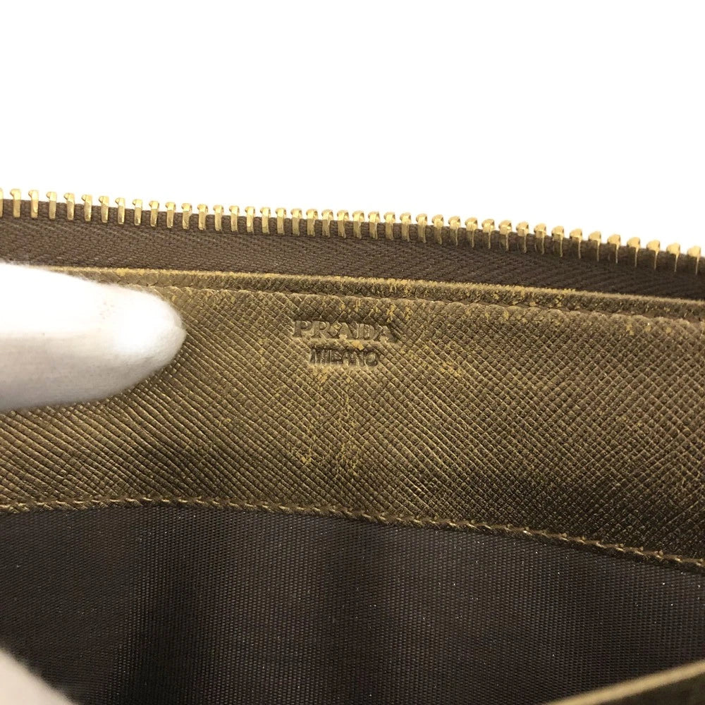 $1050 PRADA Logo Plate Saffiano Leather Zip Around Long Wallet Gold