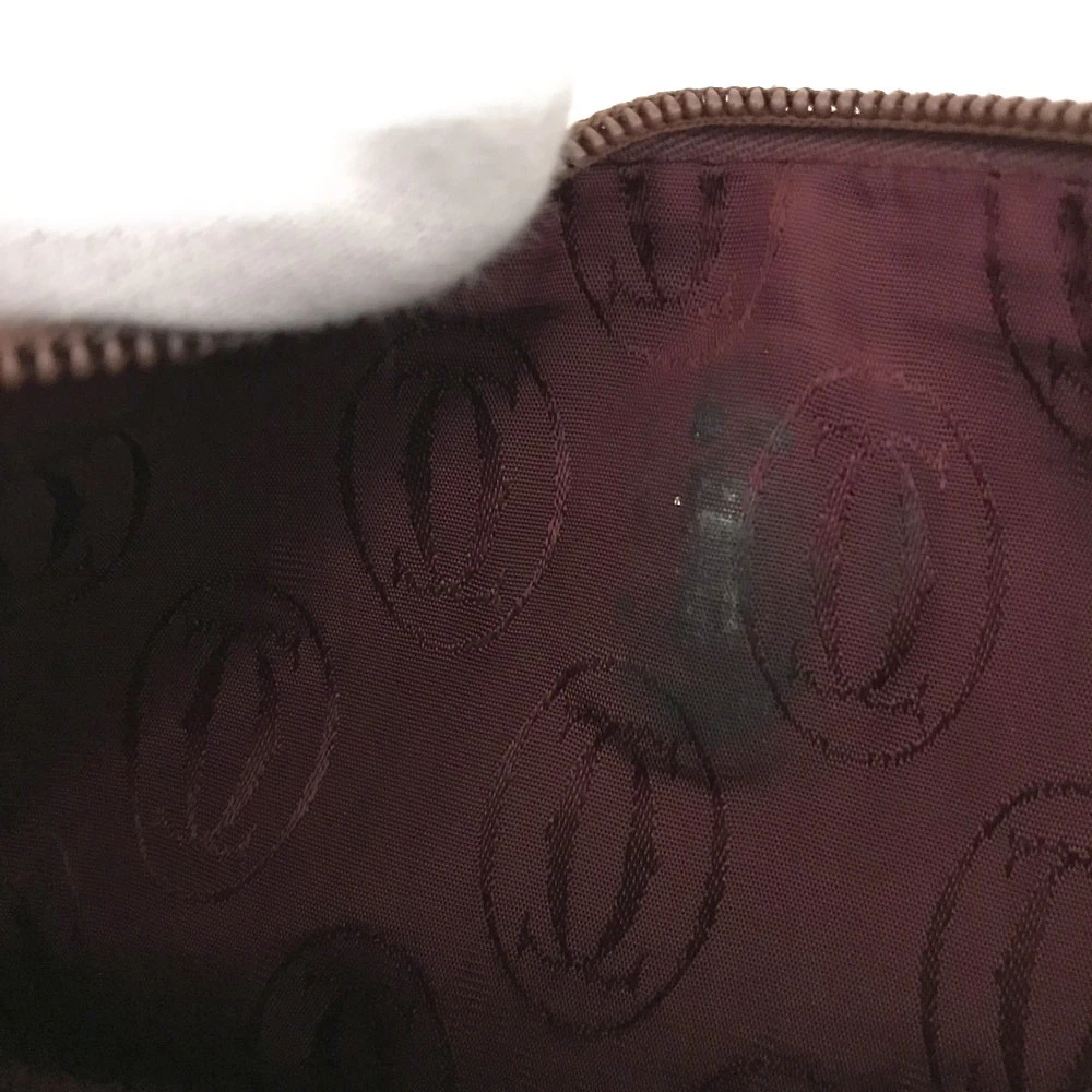$650 CARTIER Logo Leather Cosmetic Pouch Beige