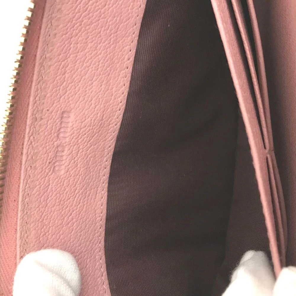 $895 MIU MIU Logo Leather Zip Around Long Wallet Pink
