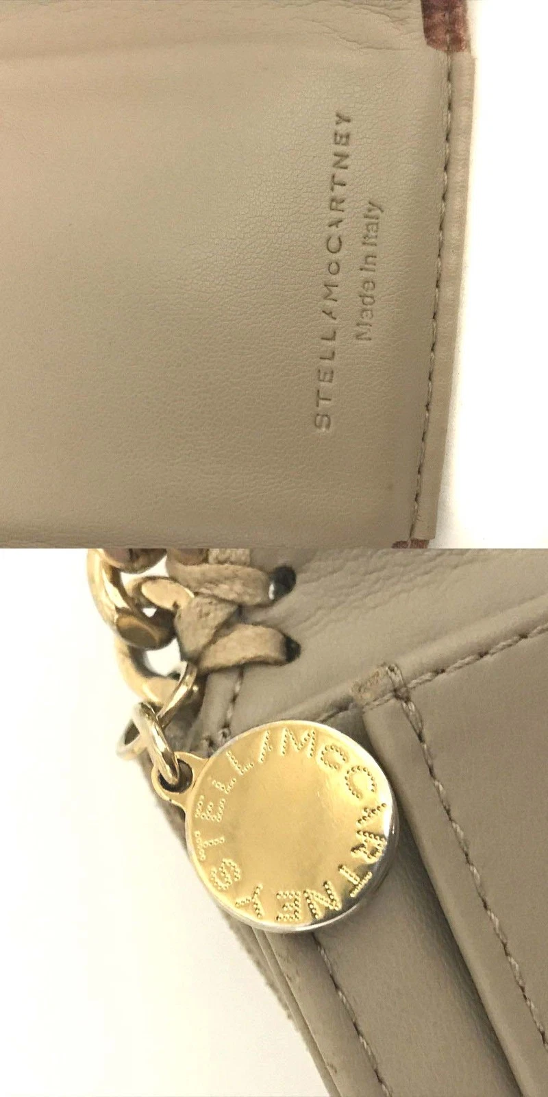 $495 Stella McCartney Falabella Vegan Leather Trifold Wallet Beige