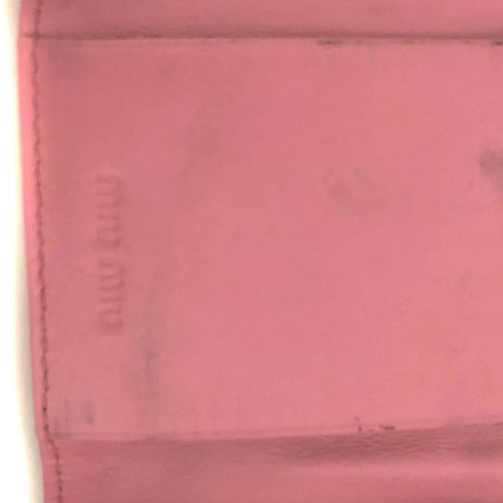 MIU MIU Logo Embossed Leather 6 Ring Key Case Pink