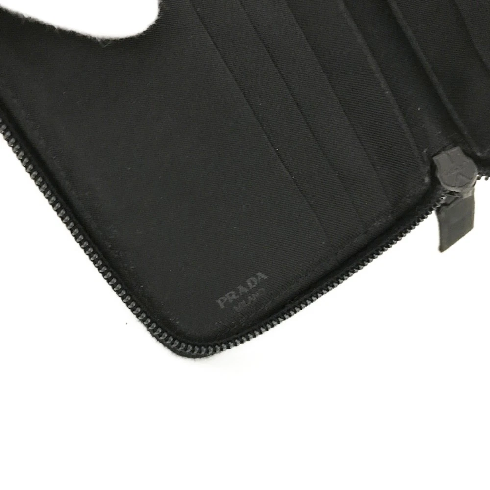 $480 PRADA Tessuto Nylon Logo Plate Zippy Bifold Wallet Black