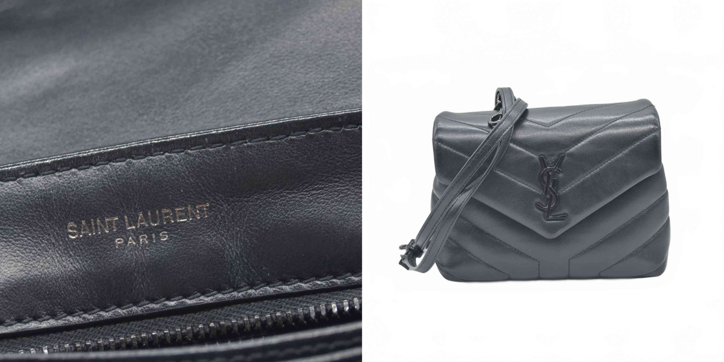 $1990 Saint Laurent Calfskin Y Quilted Monogram Monochrome Toy Loulou Crossbody Bag Black