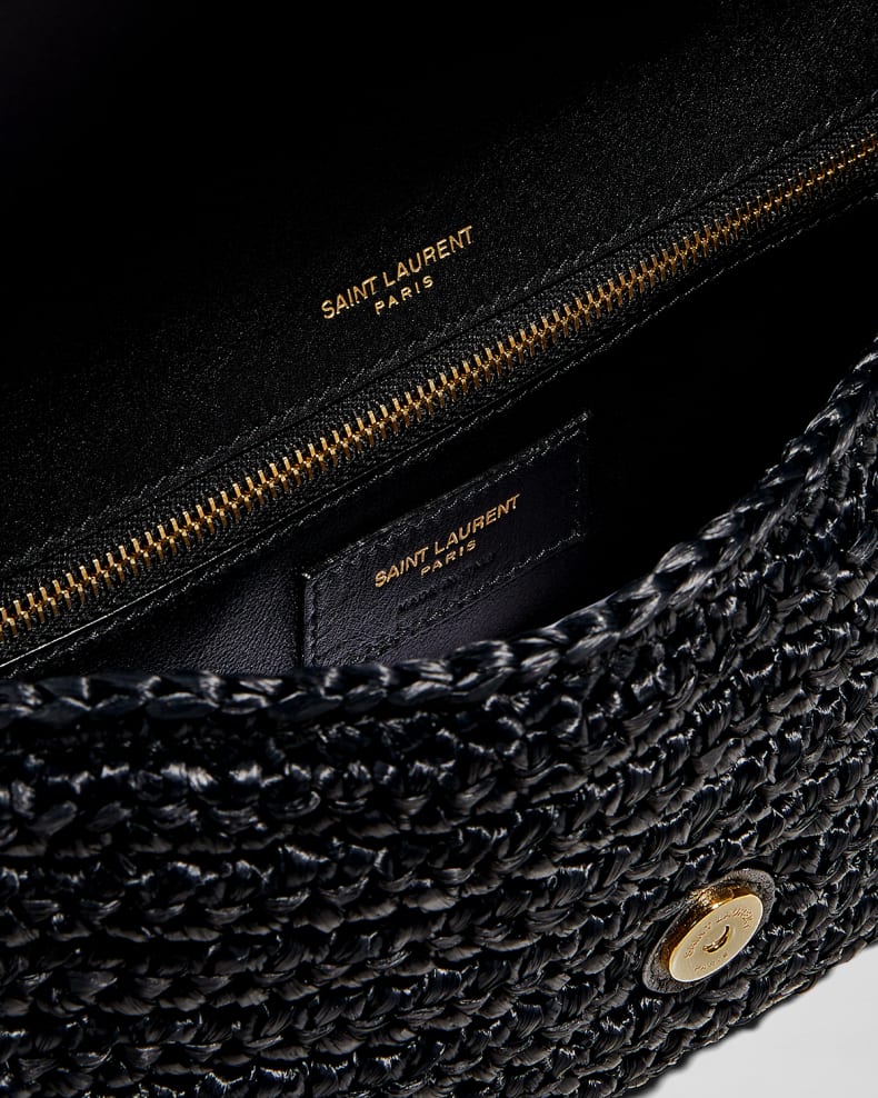 Saint Laurent Raffia Monogram Tassel Kate 99 Black