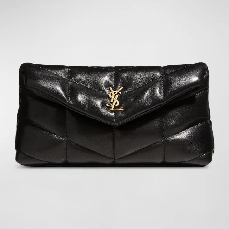 Saint Laurent Lambskin Monogram Loulou Puffer Pouch Clutch Black