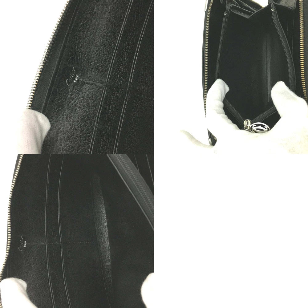 Cartier Marcello Leather Zip Around Long Wallet Black
