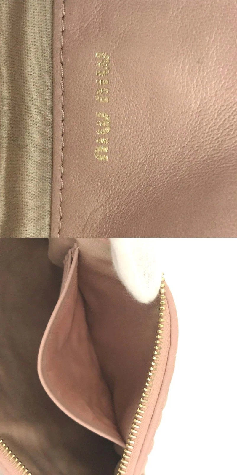 $508 MIU MIU Logo Gather Leather Cosmetic Pouch Bag Pink