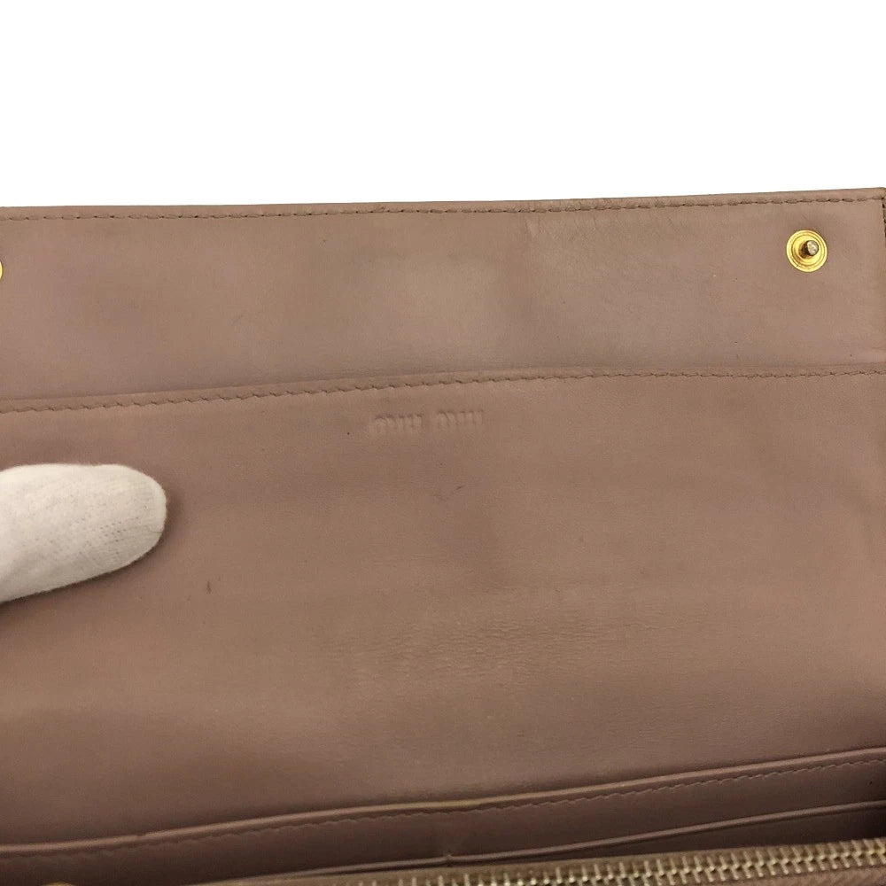 MIU MIU Logo Embossed Leather Long Bifold Wallet Beige