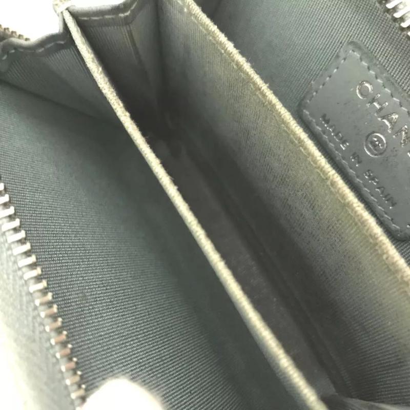 Chanel Calfskin Chevron Quilted Zip Around Coin Purse Grey Blue