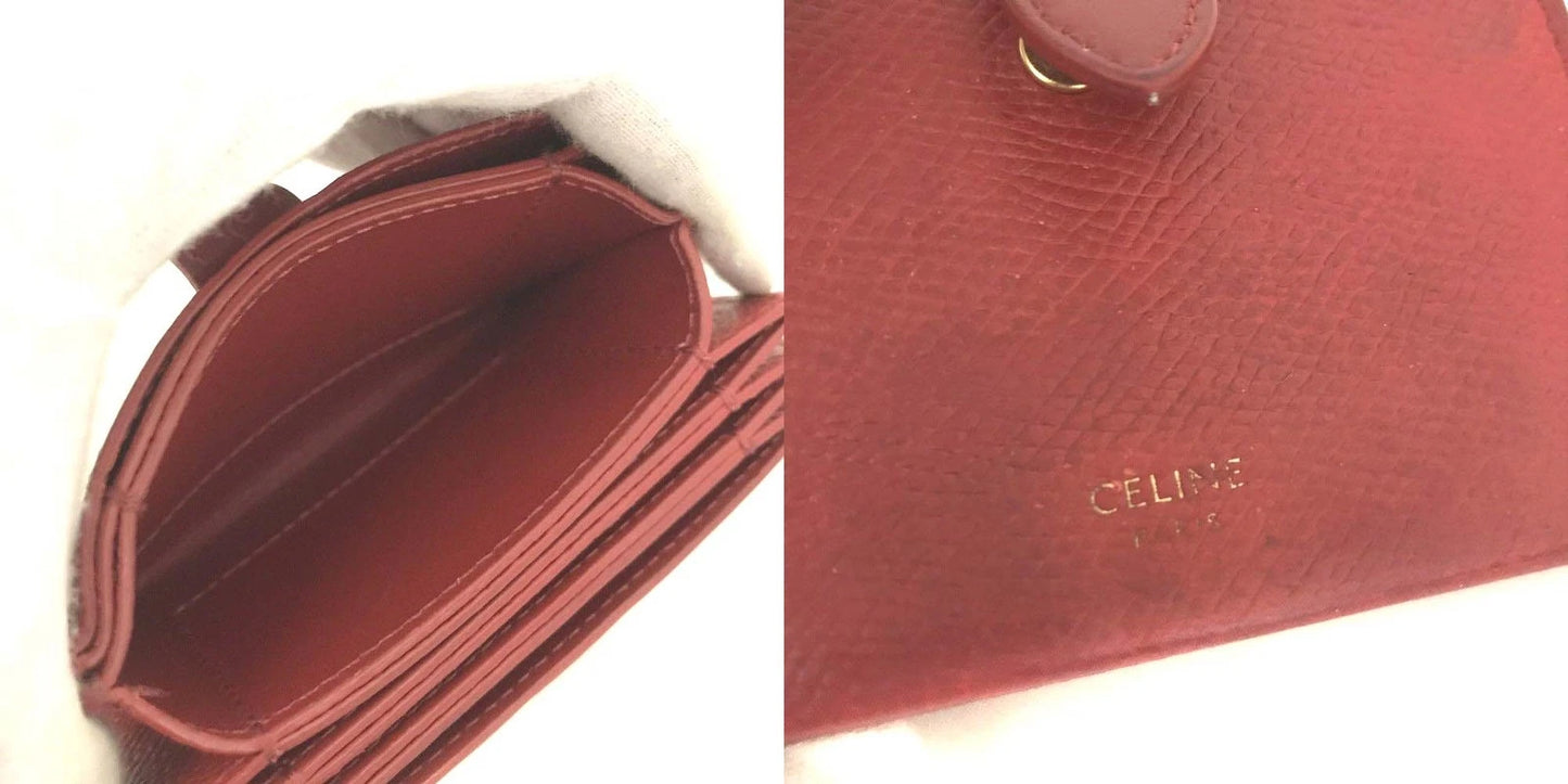 $590 CELINE Logo Leather Card Case Red