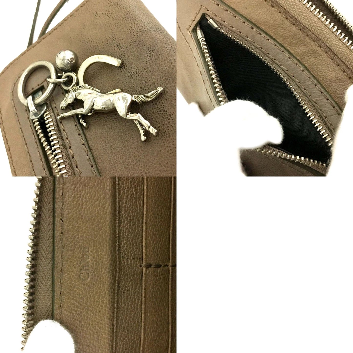 Chloe Kerala Horse Charm Leather Zip Around Long Wallet Purse Beige