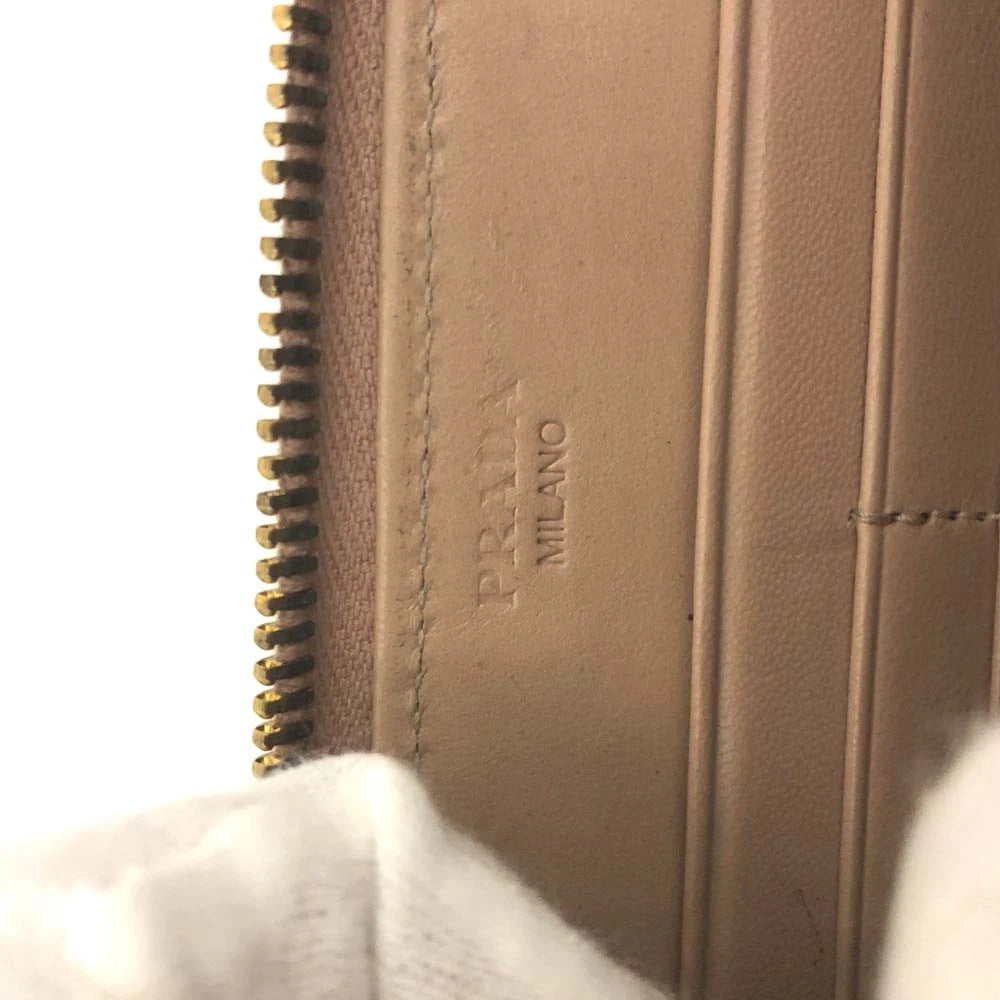 $925 PRADA Logo Ribbon Leather Long Bifold Wallet Light Pink