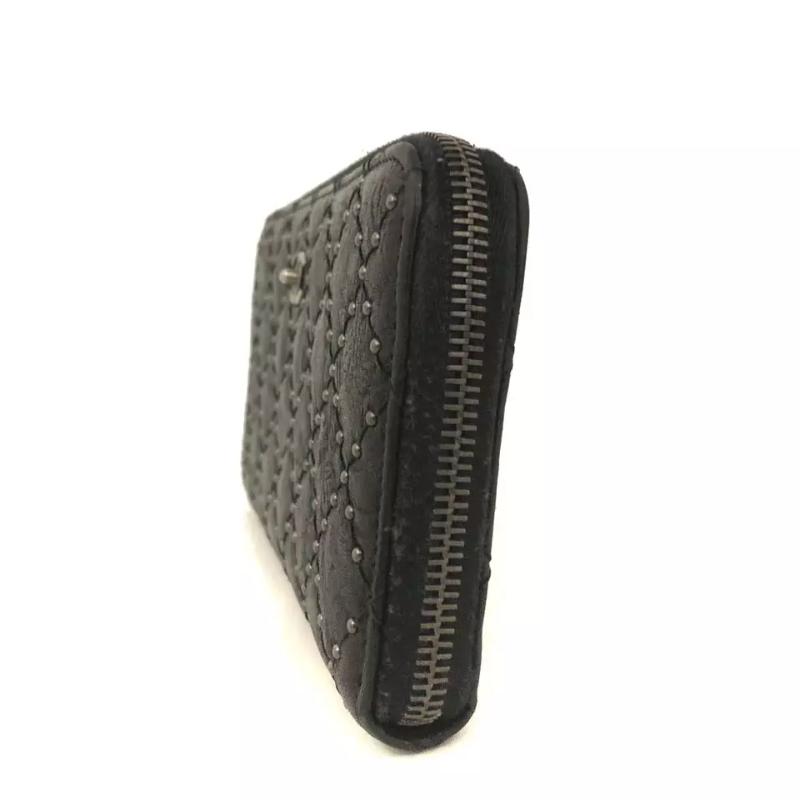 Chanel Crumpled Lambskin Studded Paris Dallas Zip Around Wallet Black