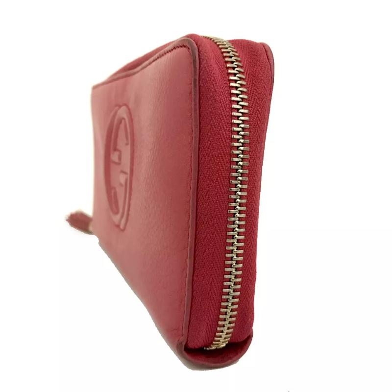 \Gucci Pebbled Calfskin Soho Zip Around Wallet Red