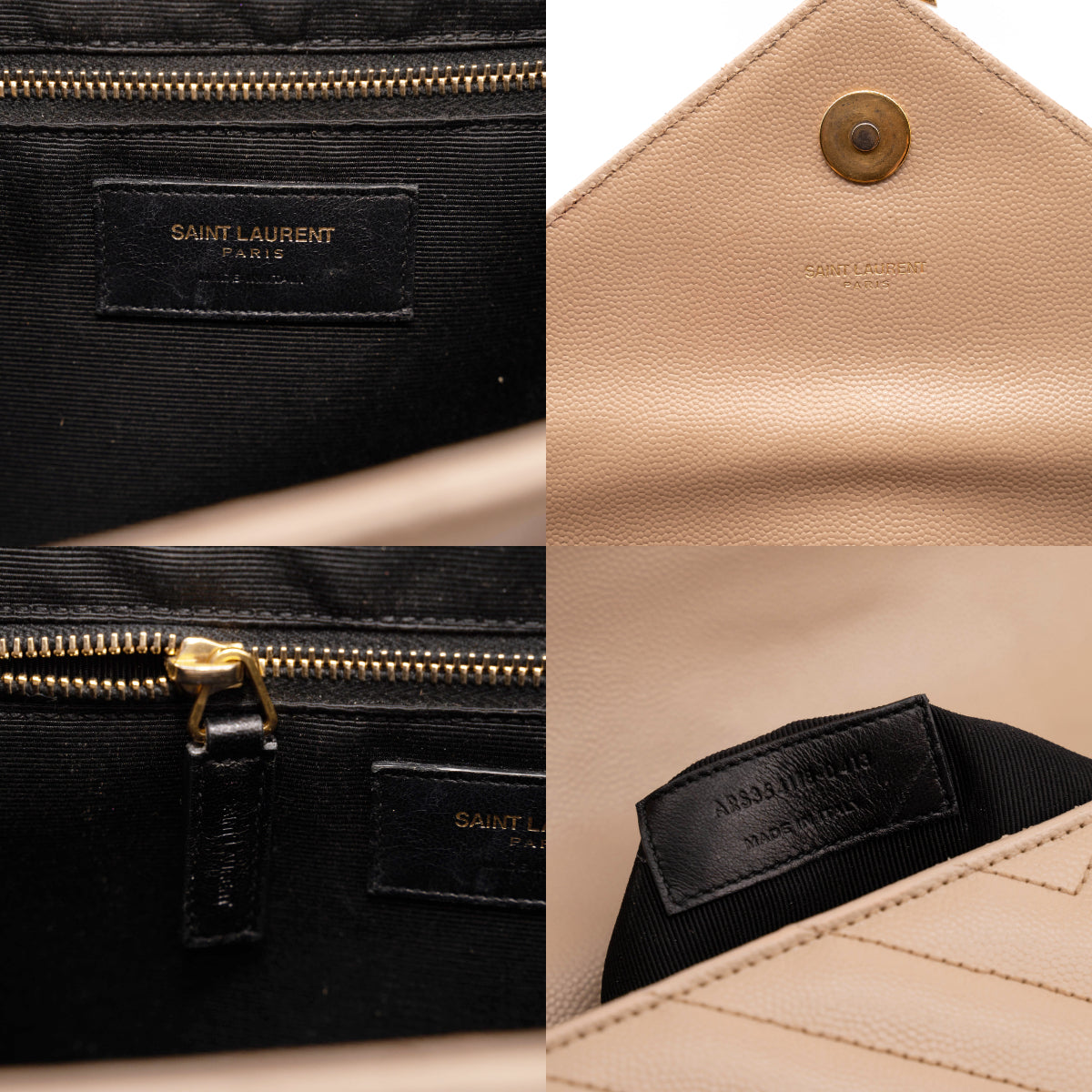 Saint Laurent Grain De Poudre Matelasse Chevron Large Monogram Satchel Dark Beige