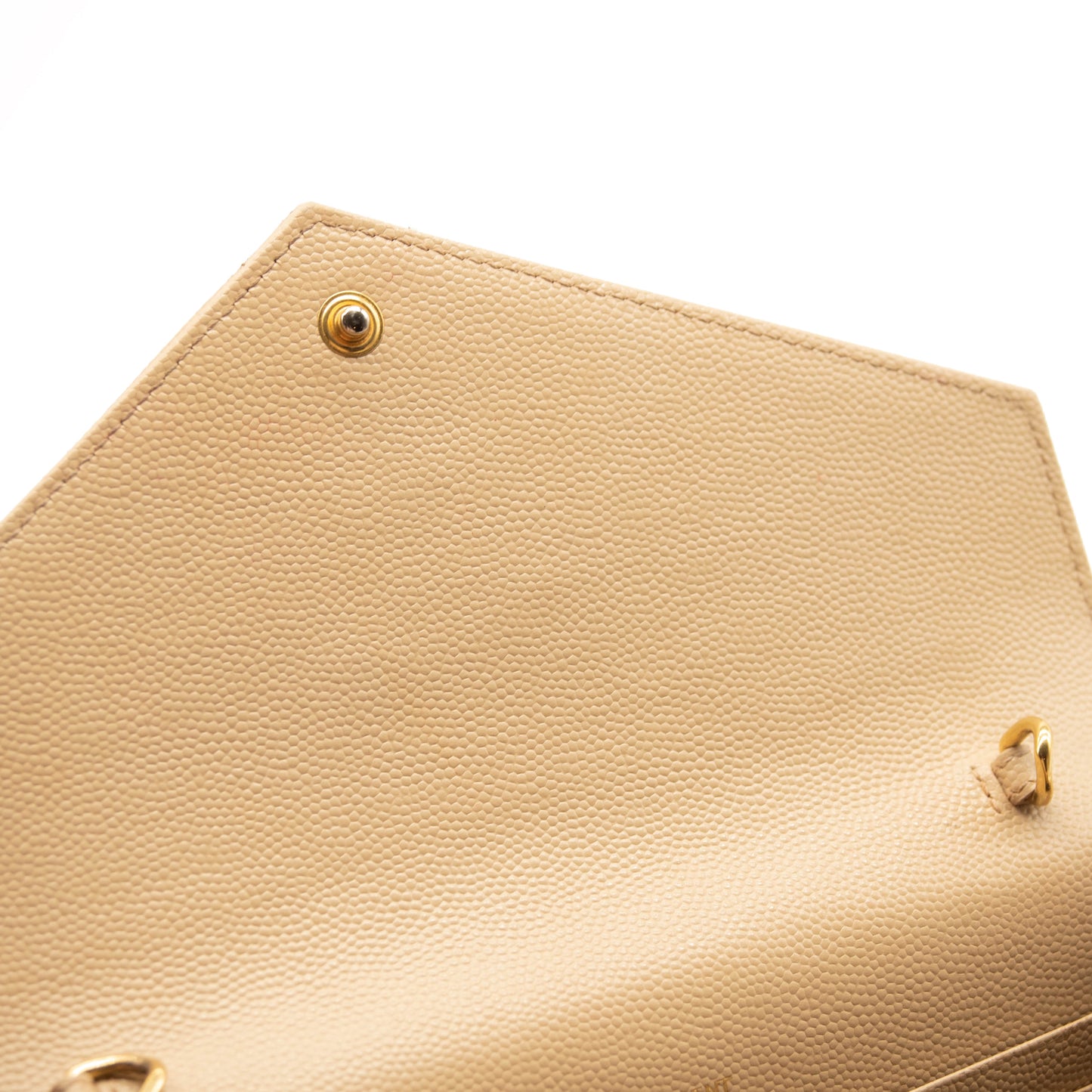 SAINT LAURENT Grain De Poudre Matelasse Chevron Monogram Envelope Chain Wallet Beige