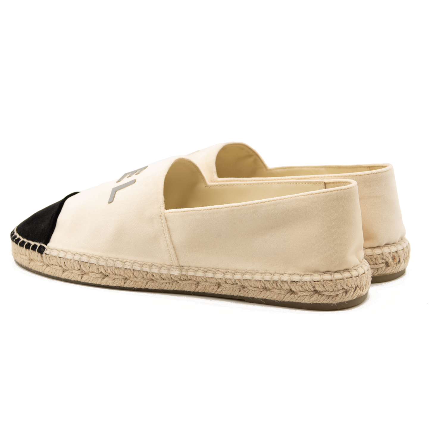Chanel Beige Velvet Logo Espadrilles Black Mules/Slides