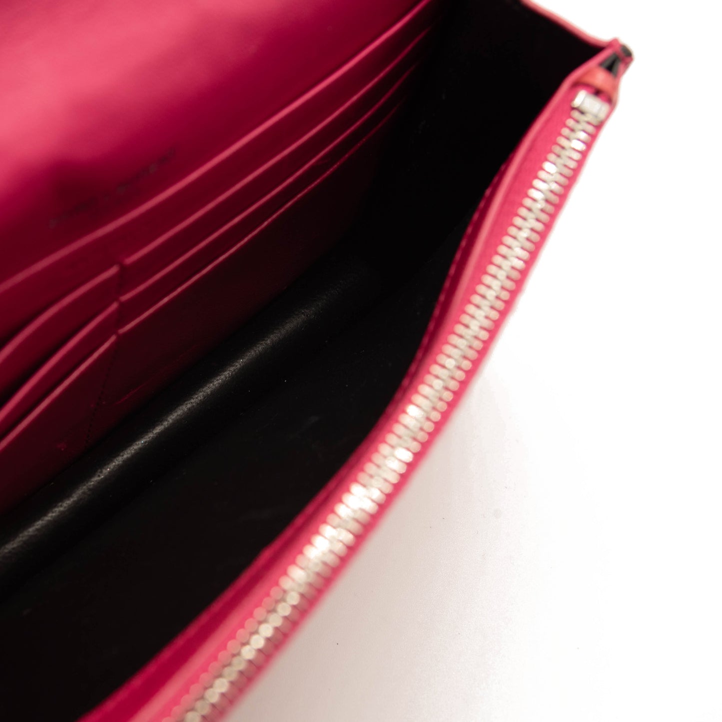 Saint Laurent Ostrich Embossed Kate Monogram Tassel Chain Wallet Pink