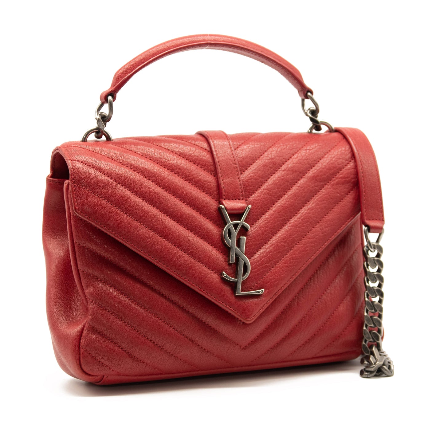 SAINT LAURENT Sheepskin Matelasse Chevron Medium Monogram Chain Bag Red