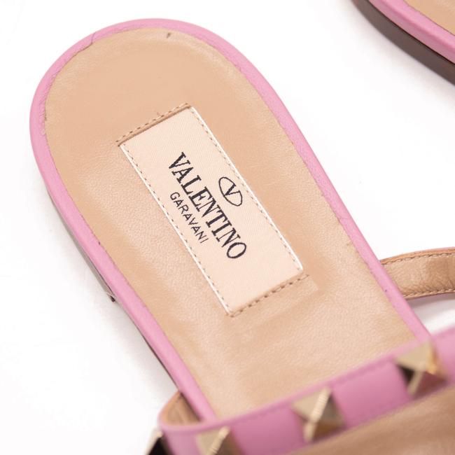 NEW Valentino Pink Purple Calfskin Rockstud Caged Flat Slide Poudre Sandals