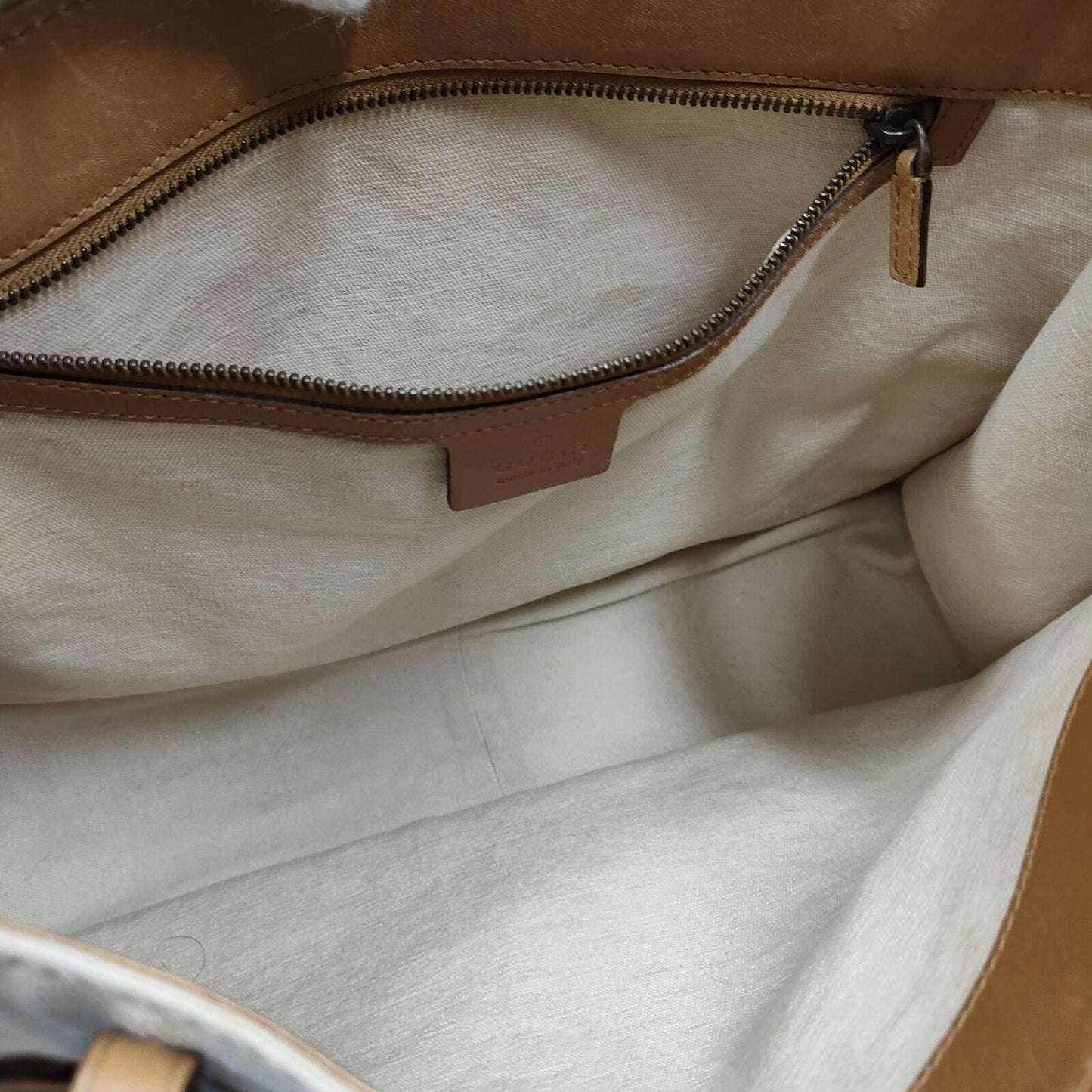 $1490 GUCCI Canvas Braided Handle Large Tote Beige