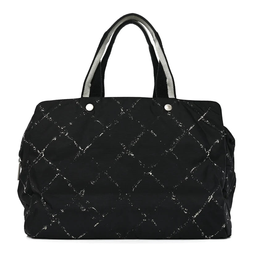 $1250 CHANEL Travel Line Nylon Grid Tote Bag Black CONSIGNMENT