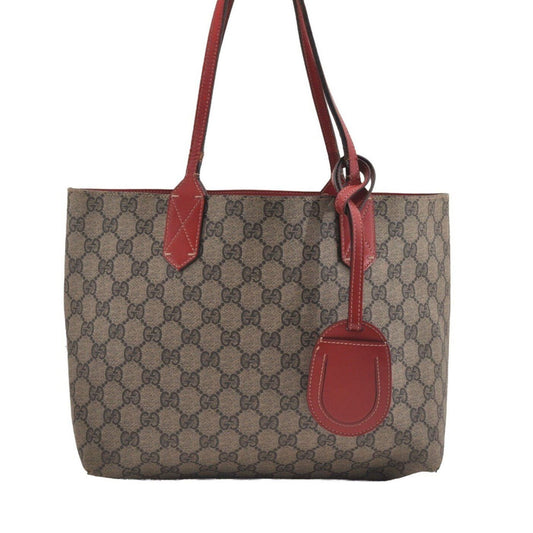 GUCCI GG Supreme Monogram Medium Reversible Tote Beige Red