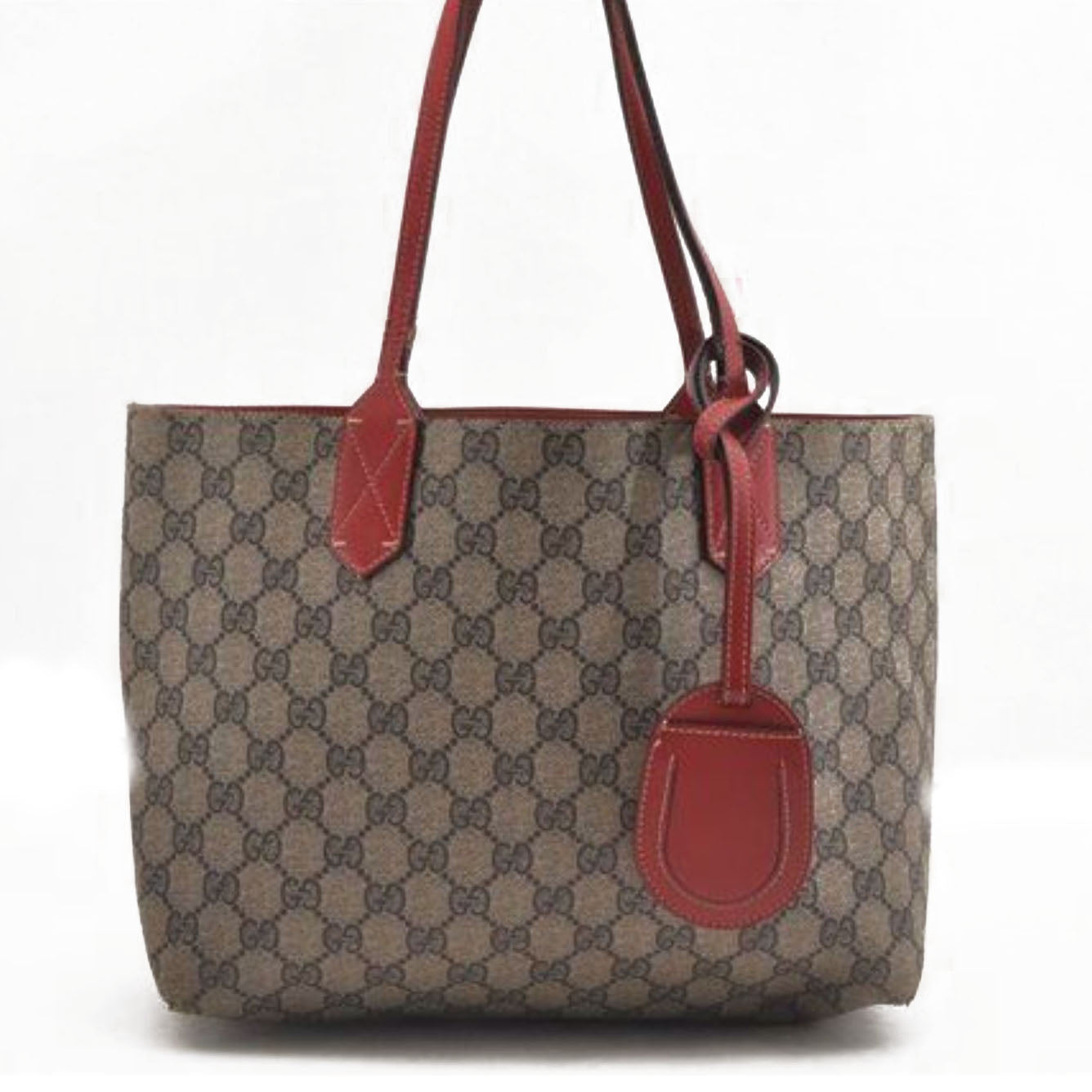 GUCCI GG Supreme Monogram Medium Reversible Tote Beige Red