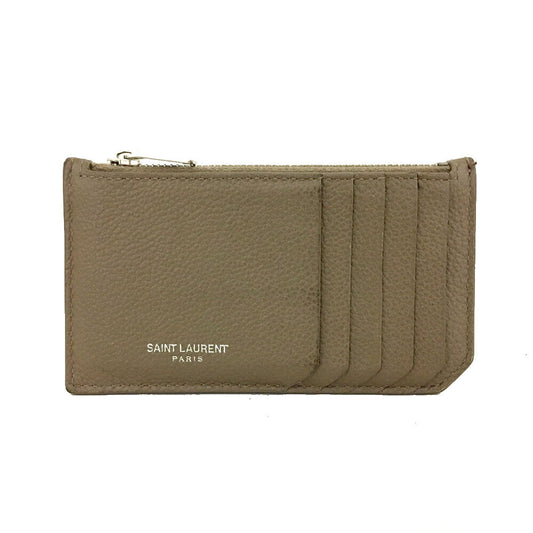 SAINT LAURENT Grained Calfskin 5 Fragments Zip Pouch Card Holder Fard
