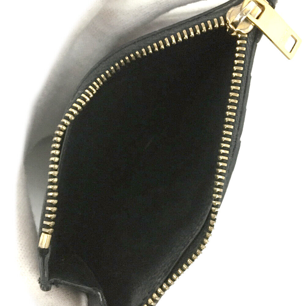 SAINT LAURENT Grained Calfskin 5 Fragments Zip Pouch Card Holder Black