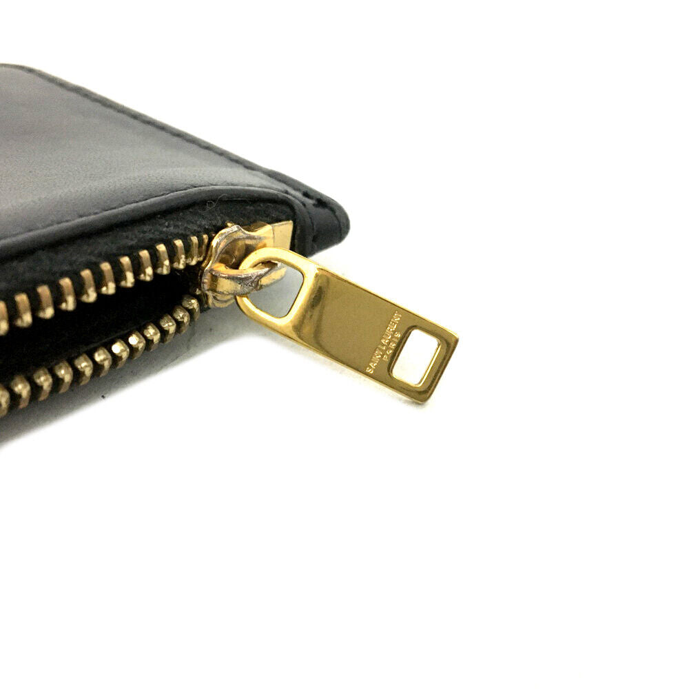 SAINT LAURENT Grained Calfskin 5 Fragments Zip Pouch Card Holder Black