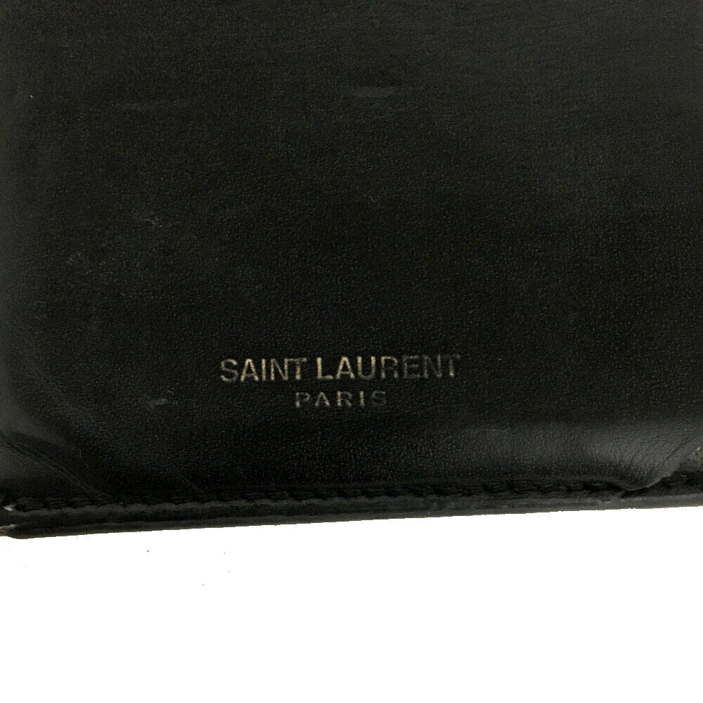SAINT LAURENT Grained Calfskin 5 Fragments Zip Pouch Card Holder Black