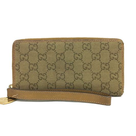 GUCCI Monogram Dollar Calfskin Zip Around Wallet Beige Ebony Tabacco