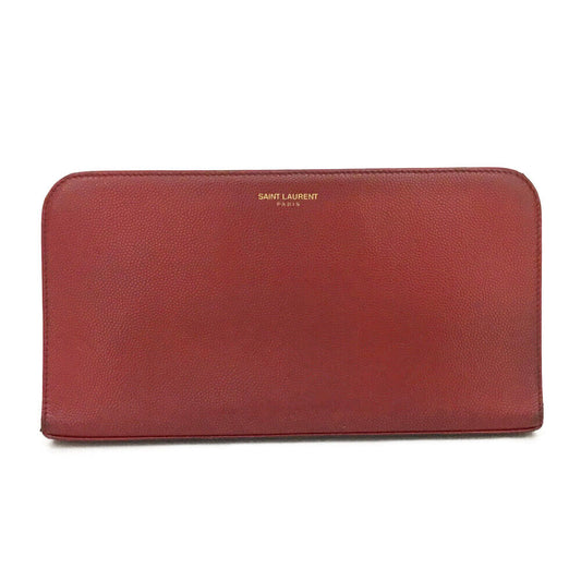 SAINT LAURENT Calfskin Classic Zip Around Continental Wallet Rouge Orient