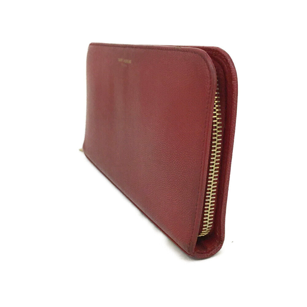 SAINT LAURENT Calfskin Classic Zip Around Continental Wallet Rouge Orient
