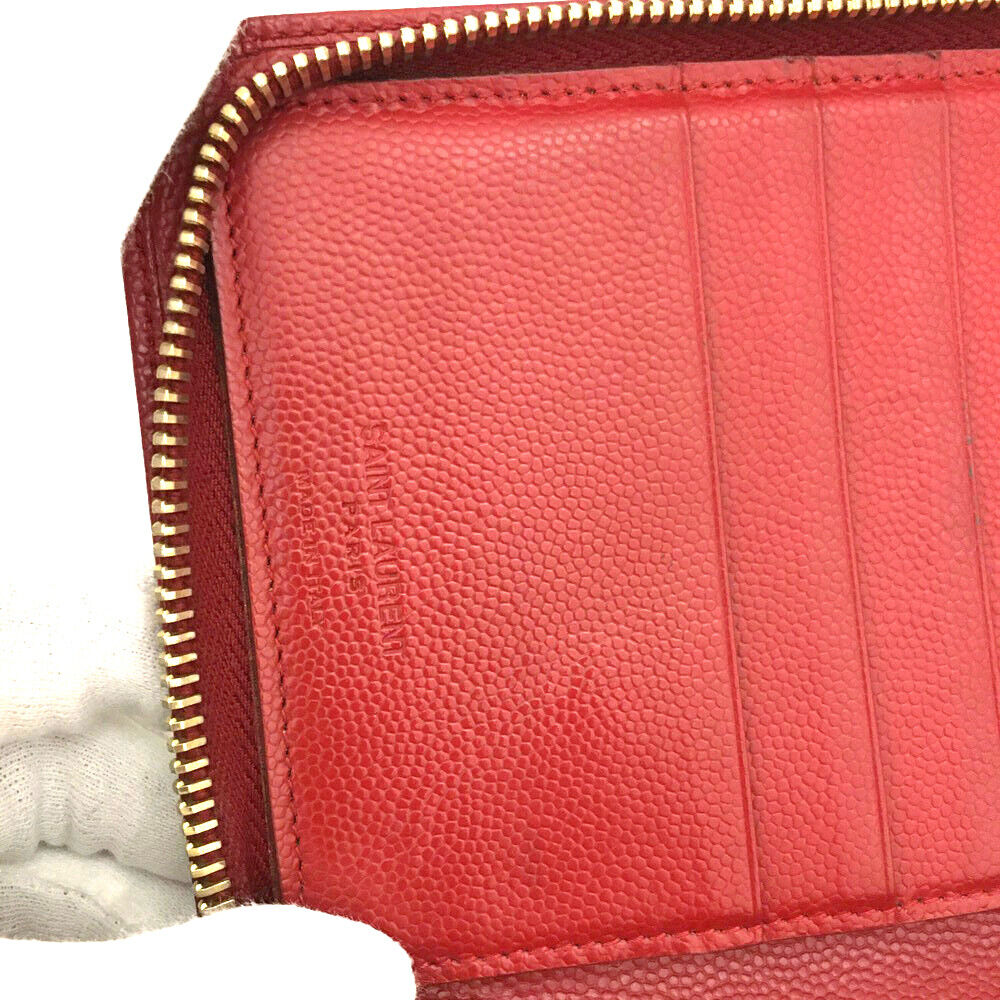 SAINT LAURENT Calfskin Classic Zip Around Continental Wallet Rouge Orient