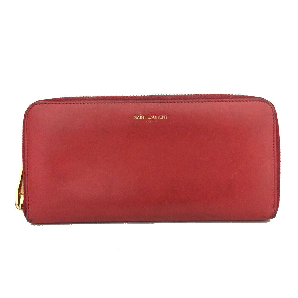 SAINT LAURENT Calfskin Classic Zip Around Continental Wallet Rouge Orient