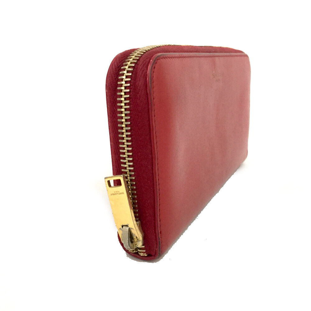 SAINT LAURENT Calfskin Classic Zip Around Continental Wallet Rouge Orient