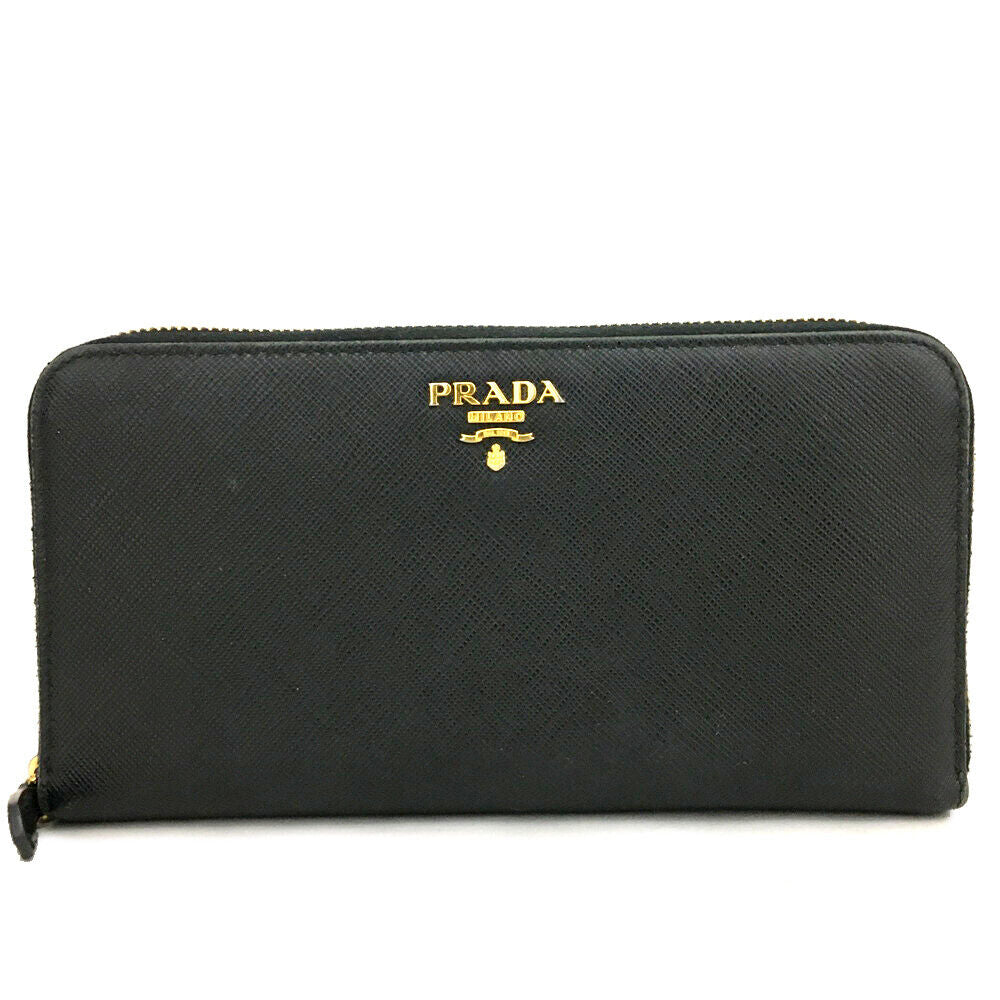 USED PRADA Saffiano Zip Around Wallet Black