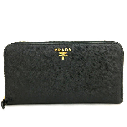 USED PRADA Saffiano Zip Around Wallet Black