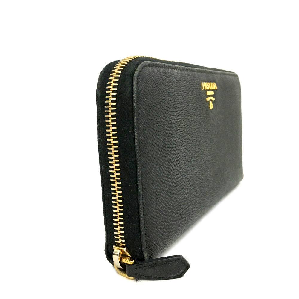 USED PRADA Saffiano Zip Around Wallet Black