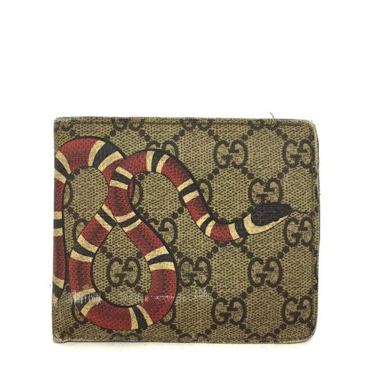 GUCCI GG Supreme Monogram Kingsnake Bi-Fold Wallet Beige