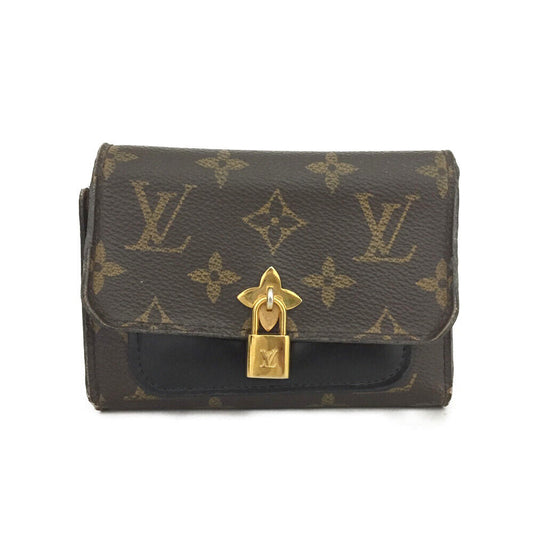 LOUIS VUITTON Monogram Flower Lock Compact Wallet Black
