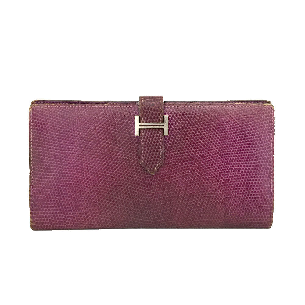 HERMES Lizard Bearn Gusset Wallet Violet