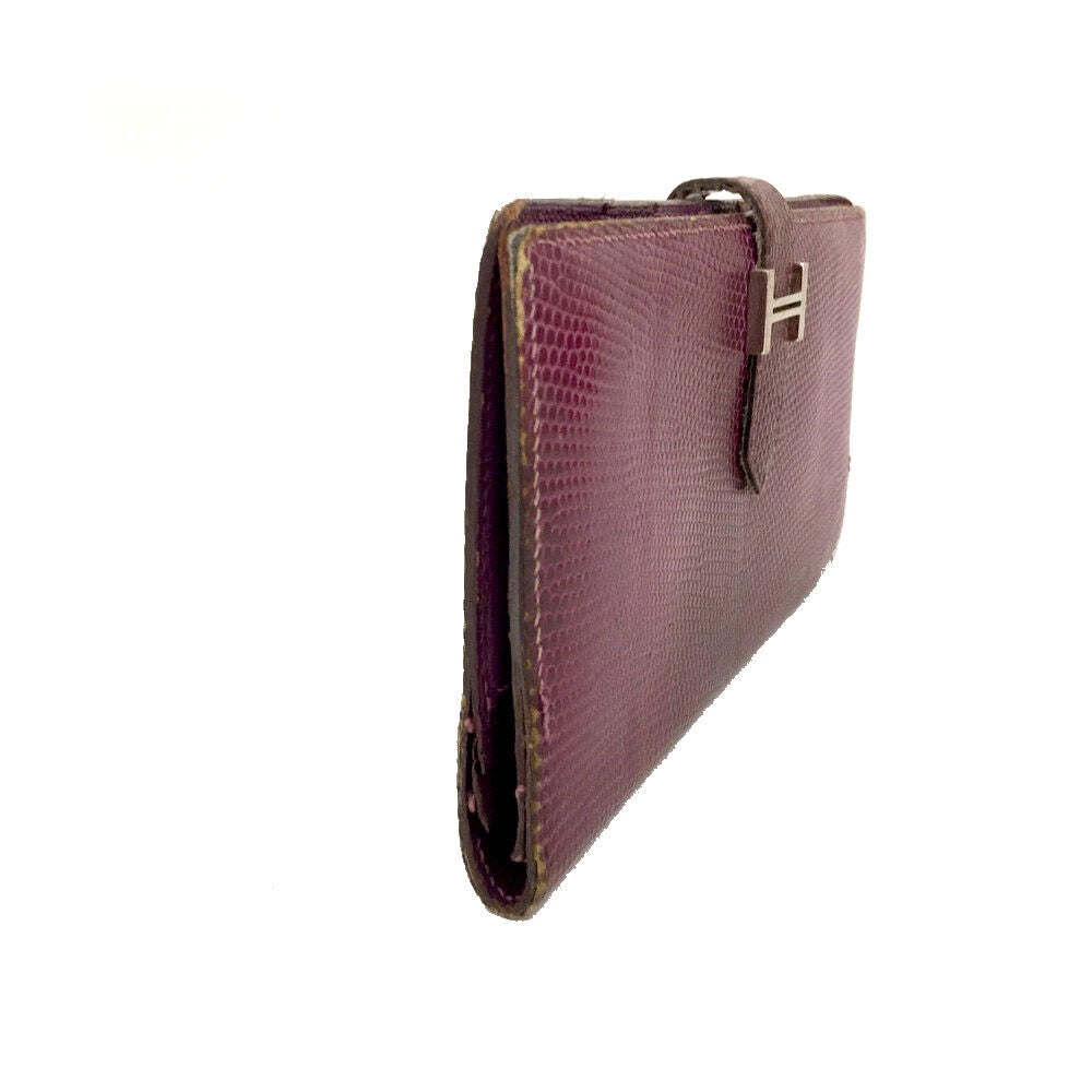 HERMES Lizard Bearn Gusset Wallet Violet