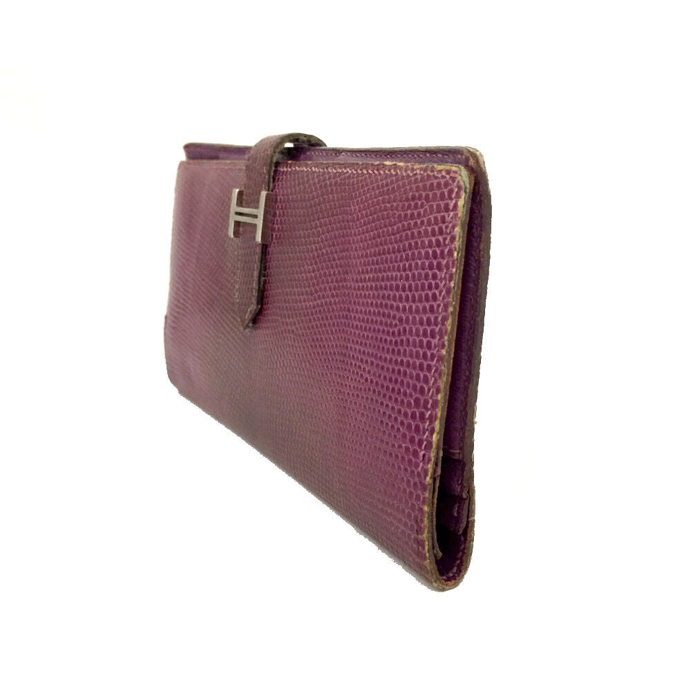 HERMES Lizard Bearn Gusset Wallet Violet