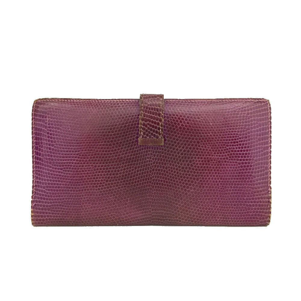 HERMES Lizard Bearn Gusset Wallet Violet