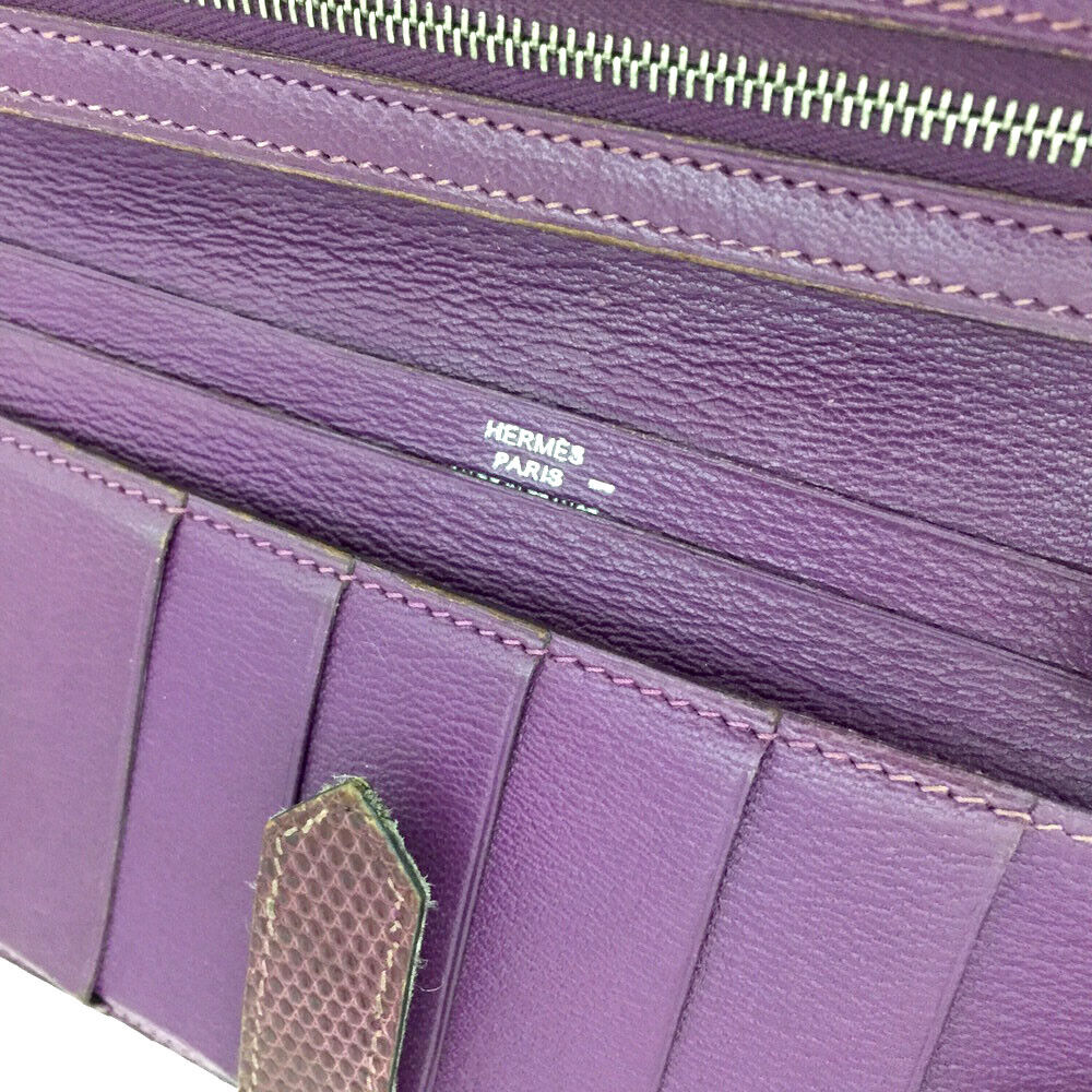 HERMES Lizard Bearn Gusset Wallet Violet